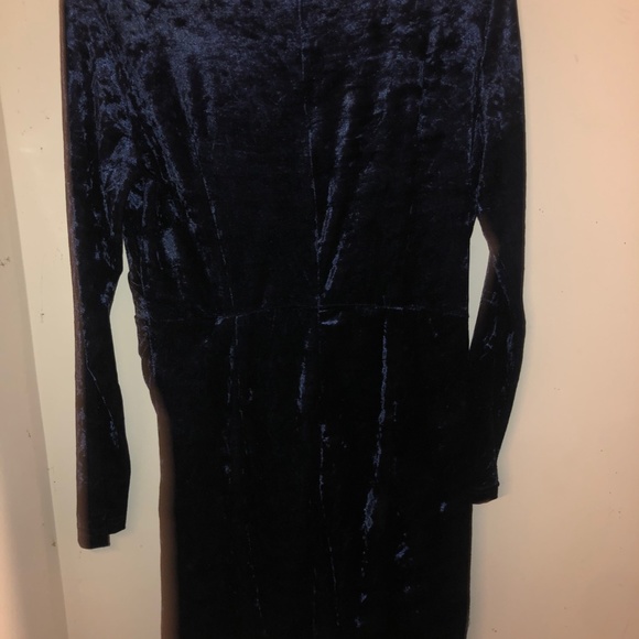 Large Crushed Velvet Navy Blue Wrap Dress Petal Zip Up - Picture 7 of 9